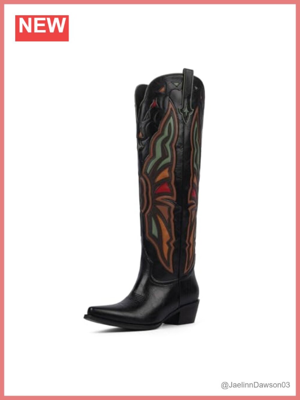 Faux Leather Knee High Cowboy Boots Pointed Toe Chunky Heel Western